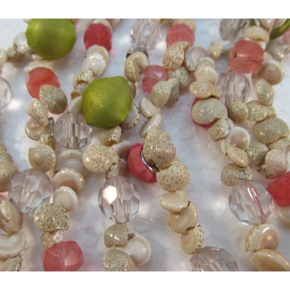 Vintage Multi Strand Shell & Bead Necklace with Ribbon Tie - Picture 11 of 15